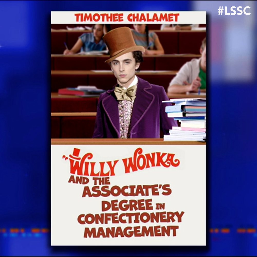 colbertlateshow's tweet photo. Timothée Chalamet will play a young Willy Wonka prior to opening his chocolate factory. The only thing fun about Willy Wonka is his Chocolate Factory. No one wants to watch 2 hours of "Willy Wonka and the Associates Degree in Confectionery Management.” #Quarantinewhile https://t.co/V32TRPwkAU