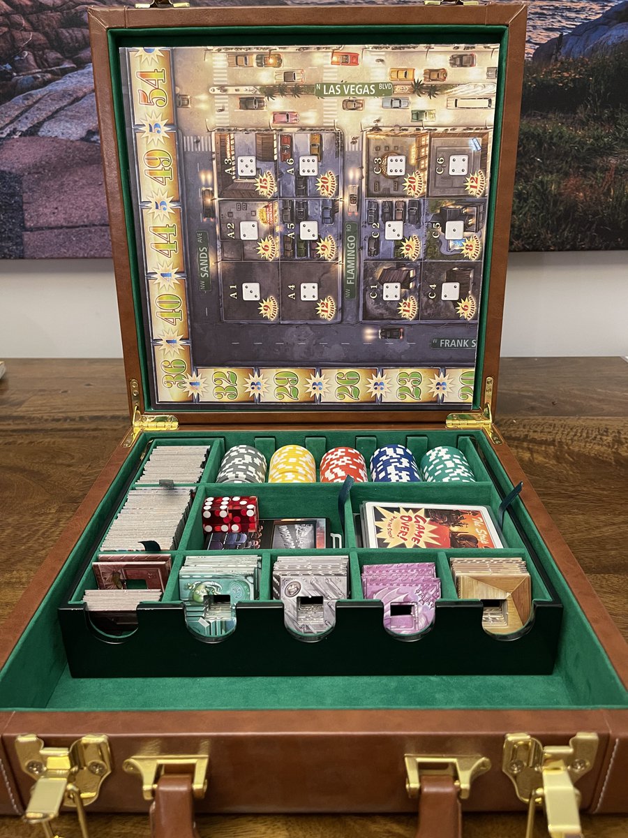 TryRollingSolo's tweet photo. #LordsOfVegas from @LoneSharkGames is a fav game of mine to play with others. I swapped out the dice for some Chessex Translucent 16mm dice (which comes in perfect colours, quantity and fit inside the casino tiles). 🤩
#BoardGames #BoardGame #Gaming #Gamer #Games #Kickstarter https://t.co/oEE0A4PUHp