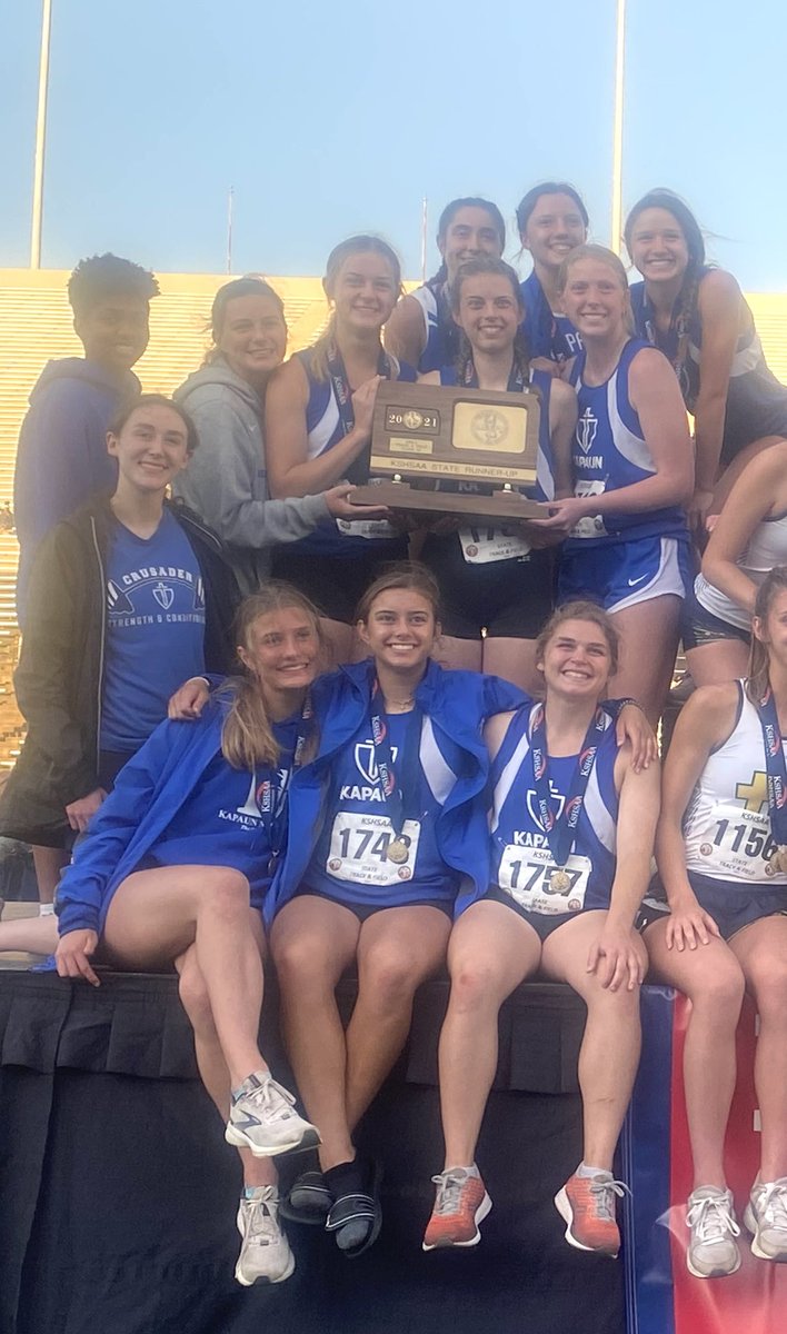 kmcathletics's tweet photo. Congratulations to the girls track team, they are the 5A state runner-up! Individual first place finishes are the girls 4x8 relay team and Will Doolittle in discus. Go Crusaders! https://t.co/MJrEOCap7W