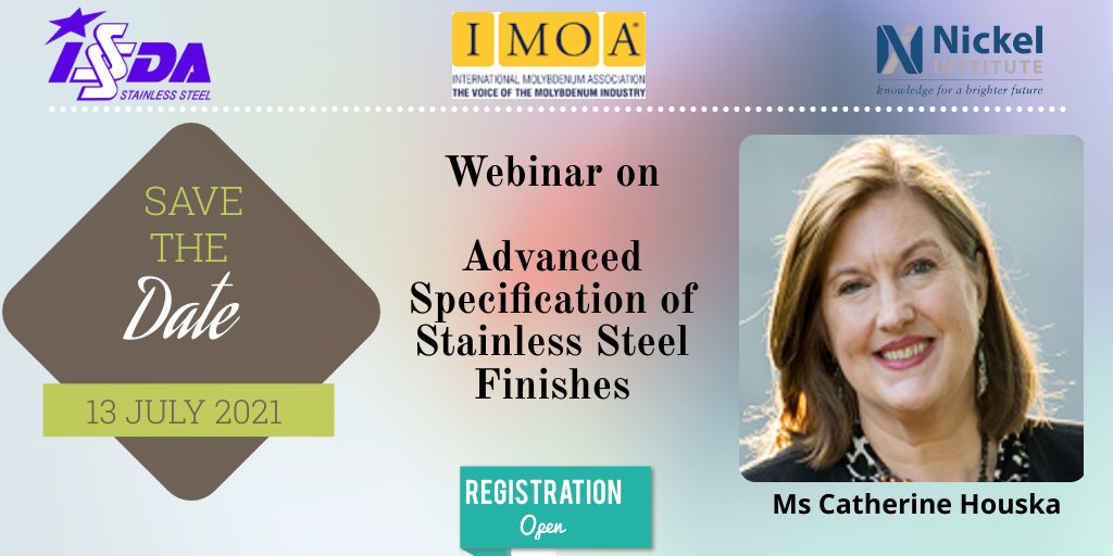 nissda's tweet photo. SAVE THE DATE
ISSDA in association with Nickel Institute and IMOA is organizing a webinar on "Advanced Specification of Stainless Steel Finishes" with Consultant, Ms Catherine Houska, Key Speaker
Click here to register: https://t.co/ErVhIjK8iG
Stay tuned
#stainlesssteel #ISSDA https://t.co/cY1NC6ssYn