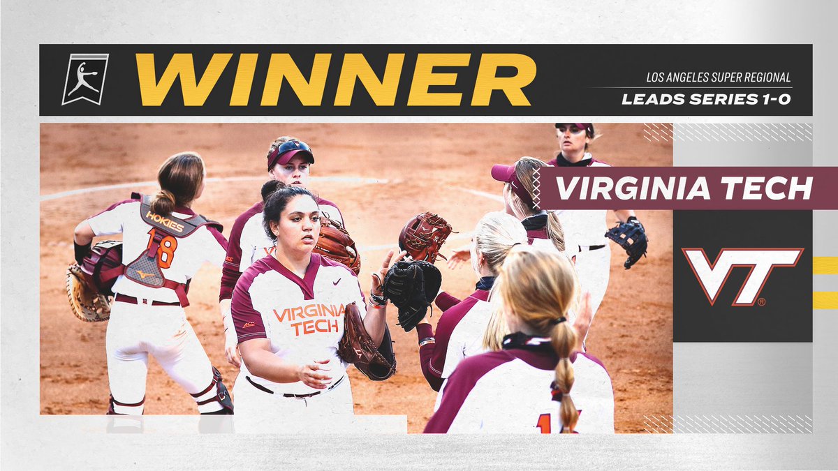 NCAA Softball (@ncaasoftball) on Twitter photo SUPERS STUNNER!!! 😲
Keely Rochard dominated in the circle with 12 strikeouts to lead <a href="/HokiesSoftball/">Virginia Tech Softball</a> to an upset of (2) UCLA, 7-2, in Game 1 of the Los Angeles Super Regional.
#RoadToWCWS SUPERS STUNNER!!! 😲
Keely Rochard dominated in the circle with 12 strikeouts to lead <a href="/HokiesSoftball/">Virginia Tech Softball</a> to an upset of (2) UCLA, 7-2, in Game 1 of the Los Angeles Super Regional.
#RoadToWCWS