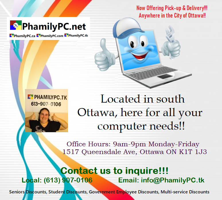 phamilypc's tweet photo. Located in south Ottawa, here for all your computer needs!!
Give us a review at https://t.co/4mxNgcdeNA
#ottawa #computerrepair #computerrepairottawa #pcrepair #pcrepairottawa https://t.co/ozFnK2niMk