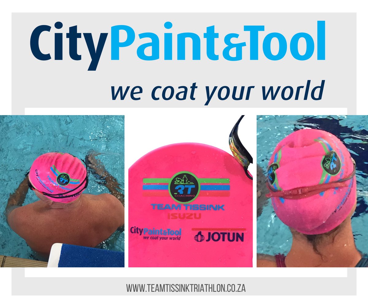 Painted our swim caps pink to make us swim even faster. 😜  
Thank you to our #TeamTissink mate Gavin Biggs from City Paint and Tool for generously sponsoring our new bright swim caps
#citypaintandtool #jotun #IsuzuSA #PWHarveymock #withyouforthelongrun