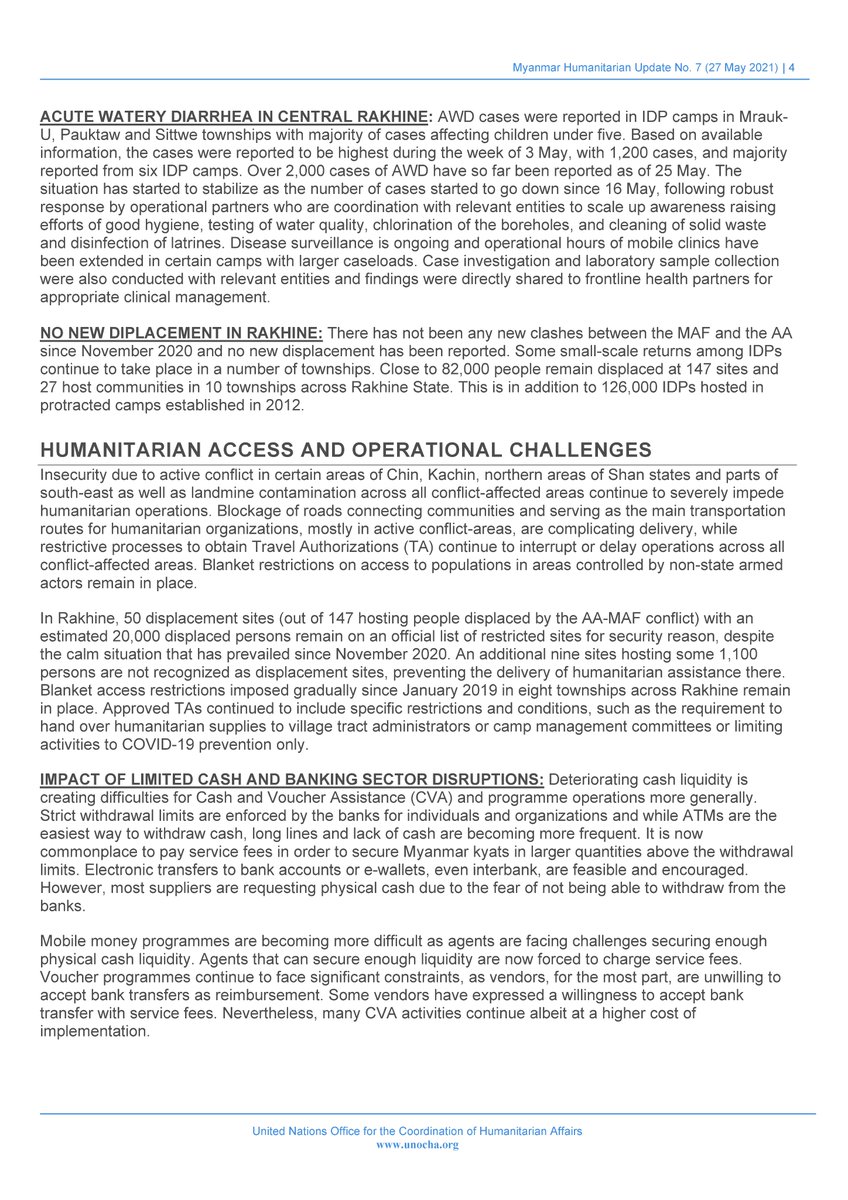 🚨#Myanmar Humanitarian Update

🔵37,000 people displaced by clashes in #Kayah 

🔵more than 9,000 flee hostilities in #Mindat 

🔵2,800 displaced by conflict in northern #Shan 

🔵Humanitarian response severely constrained in conflict-affected areas

↘️reliefweb.int/report/myanmar…