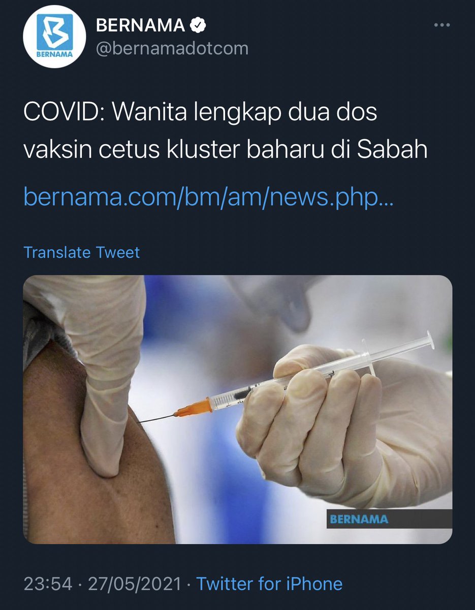 Tajuk macam ni memberi impak besar tahu tak. <a href="/bernamadotcom/">BERNAMA</a> shame on you. Anti vaksin berlumba sebar dakyah pasal berita ni. Kompem