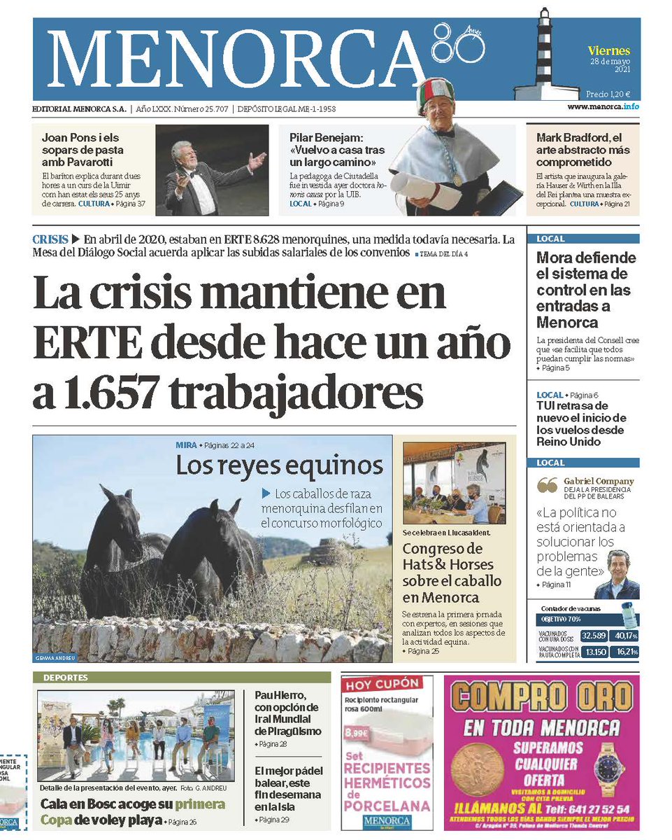Las portadas del viernes en Ibiza abren con la nueva batalla política en Sant Antoni tras tumbar PXE la reorganización de Urbanismo. En Menorca, 1.657 trabajadores siguen en ERTE.

Compra prensa local. Tú no puedes estar informado sin ellos. Ellos no pueden vivir sin ti.