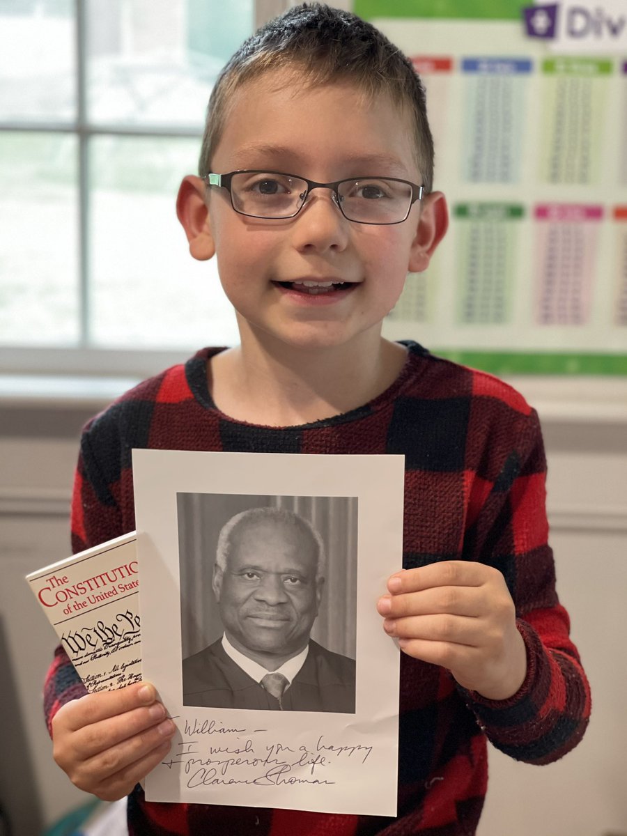 La_Coqui's tweet photo. Clarence Thomas took the time to respond to my 9-year-old son’s letter. What kindness! My sweet boy was over-the-moon. #CTLive https://t.co/B4K5sbgFiW
