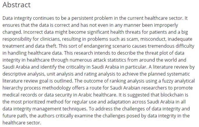 Paper number 3 published in June 2021's issue of Healthcare Technology Letters "critically examine[s] the challenges posed by data integrity in the healthcare sector" Read the full article here -
ow.ly/UJnD50EWzUz #dataintegrity #healthcaretechnology #healtcharedata