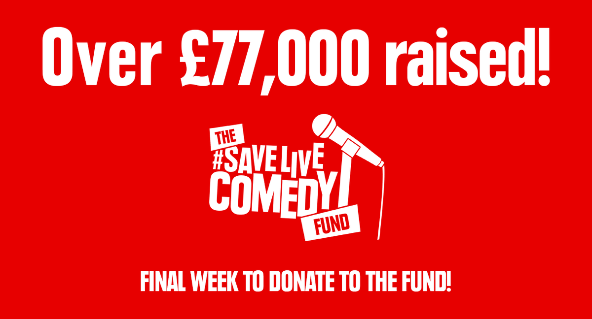 LiveComedyUK's tweet image. We (and you!) have now raised over £77,000 for the #SaveLiveComedy Fund!

With a week left, we're aiming for £100,000, which will allow our partners @nextupcomedy to distribute 200 hardship grants!

Donate now: crowdfunder.co.uk/savelivecomedy

Apply to the Fund: savelivecomedy.co.uk