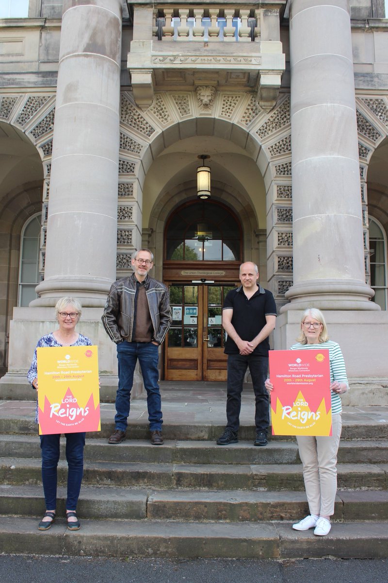 bangorworldwide's tweet photo. LAUNCH

Bangor Worldwide committee members Lorraine Moore, Jonny Sanlon &amp; Lesley Stewart launch the 85th Bangor Worldwide with Mark Ellis Director of CUI at an event held in @UnionTCollege yesterday

The 2021 theme is - The Lord Reigns let the earth be glad! 

🗓️ 20th-29th August https://t.co/hOYvf0T4P5