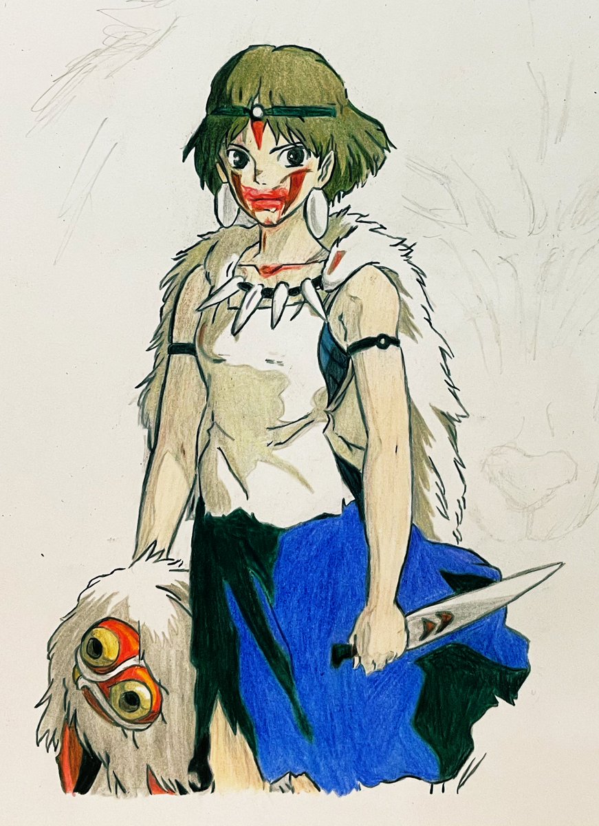サンだけ終わりました もののけ姫 ジブリ サン 色鉛筆 模写 ダインのイラスト サンだけ終わりました もののけ姫 ジブリ サン 色鉛筆 模写 ダインのイラスト