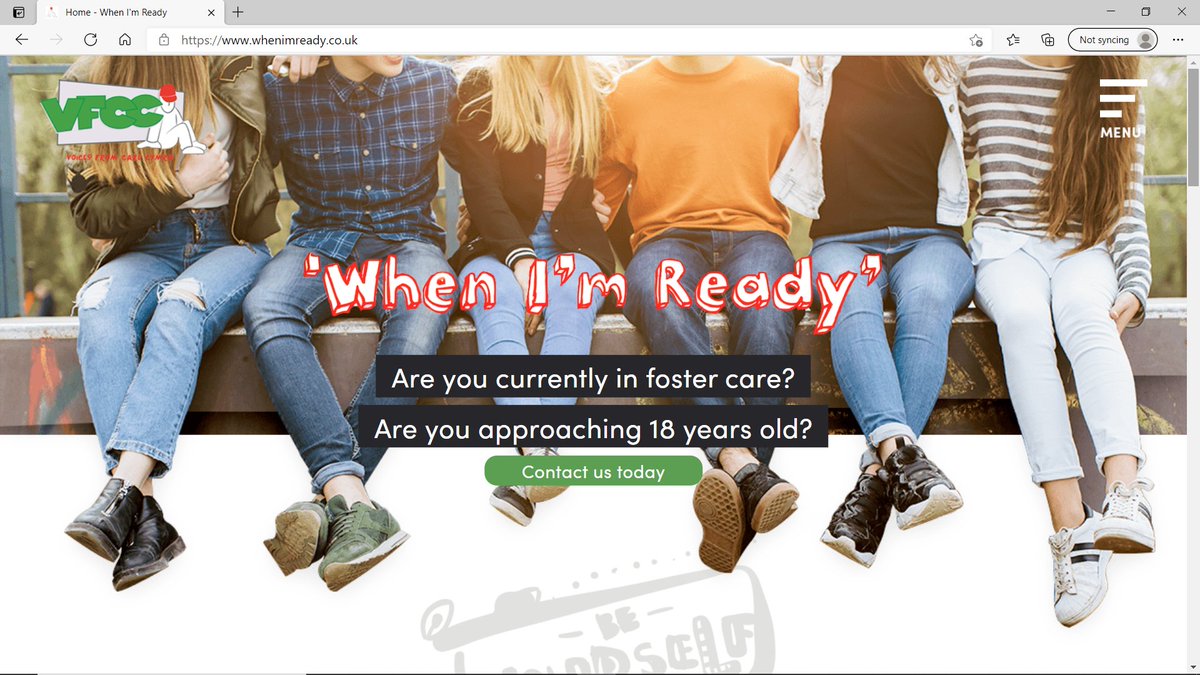 VFCC When I’m Ready website goes live today! We have consulted young people in regard to the sites content &amp; design. It will provide relevant &amp; legitimate information on WIR in Wales - helping young people make an informed choice about their future: whenimready.co.uk