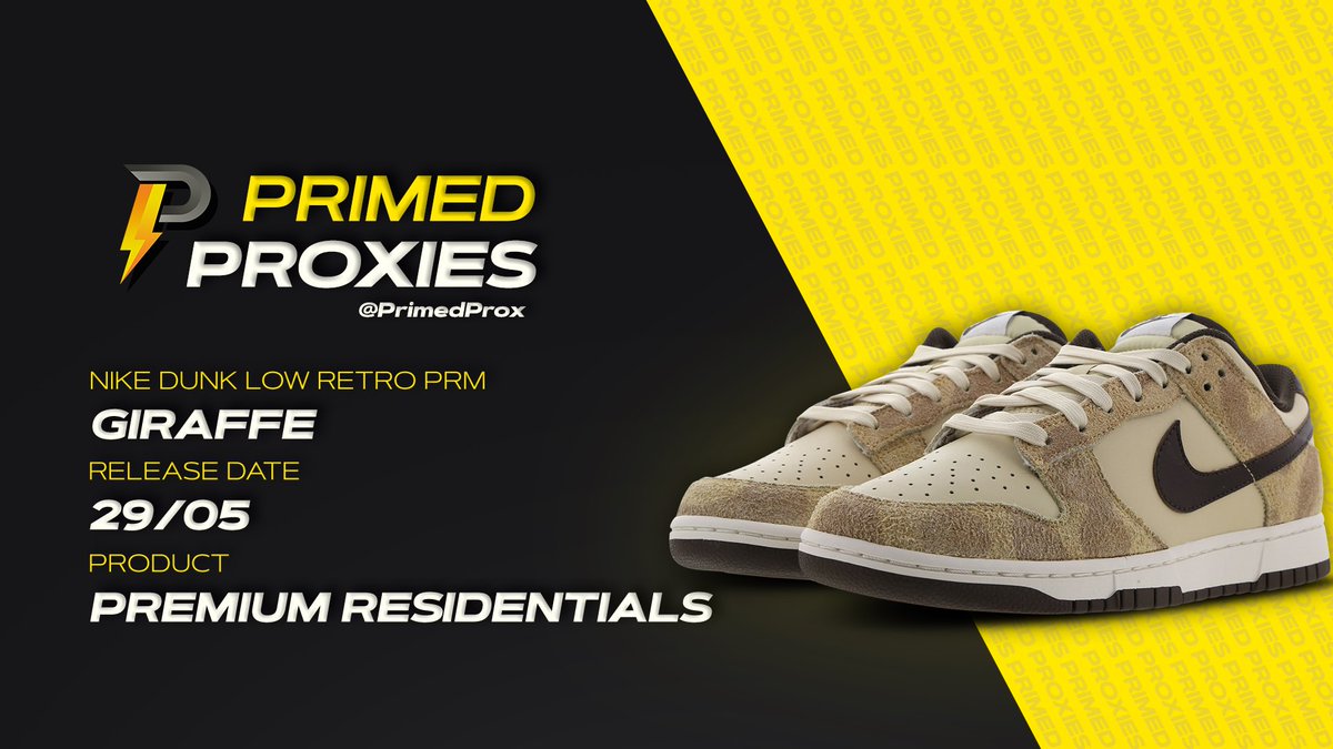 Footlocker are keeping the zoo theme of releases going with this 🦒 dunk! 

Our users hit hundreds of pairs this week so what are you waiting for? 😈 

Code GIRAFFE50 (50% off) live at link below ⤵️

primedproxiesresi.com/products/premi…

RT for chance of winning some free data on us 🍀