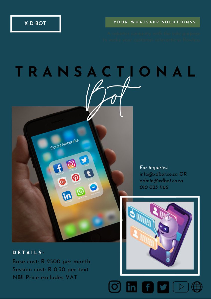 NoApp_za's tweet photo. TGIF we have a transactional bot from as little as R2500 with any integration necessary.
#xdbot #chatbot #chatbotdevelopment #whatsapp #whatsapsolutions #innovation #TGIF https://t.co/lCmLwMkTUH