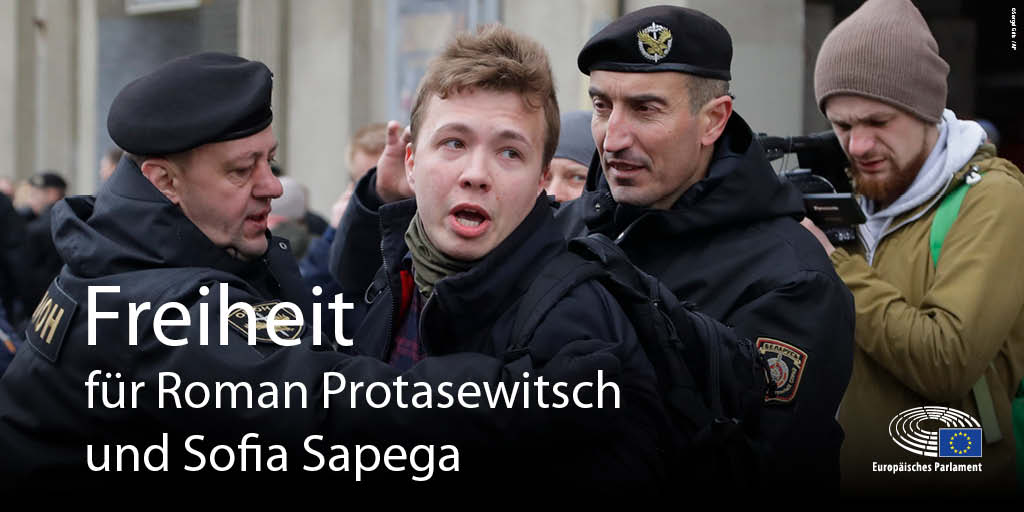 Roman Protasewitsch und Sofia Sapega werden nach der Zwangslandung eines Ryanair-Fluges in Minsk am Sonntag immer noch festgehalten. <a href="/EP_President/">Roberta Metsola</a> David Sassoli fordert ihre sofortige Freilassung und eine starke und vereinte Reaktion der EU. #freeRomanPratasevich #freeSofiaSapega