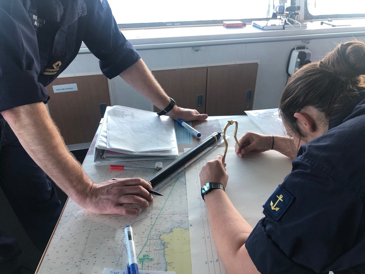 RFATidespring's tweet photo. Whilst the sun is shining our deck cadets are hard at work practicing their skills, the precise art of celestial navigation #CSG21 @RFAHeadquarters https://t.co/rvNqIBc7TG