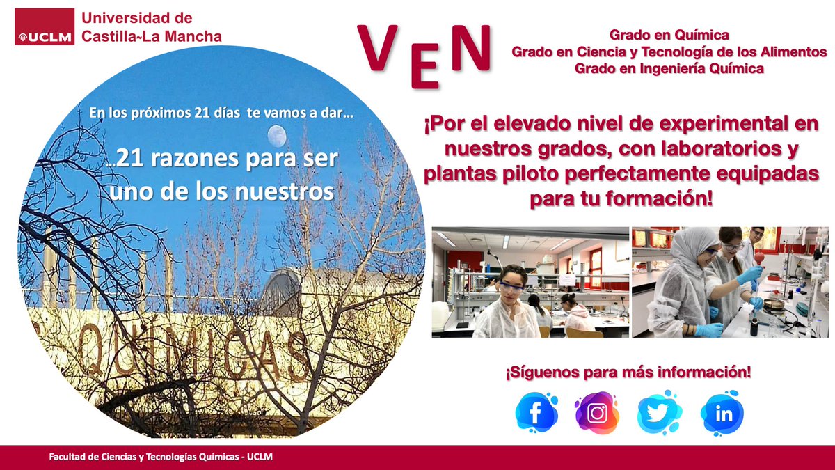 #RAZON4 Grados con un elevado nivel de experimentalidad en laboratorios y plantas piloto perfectamente equipadas para tu formación. (15 lab docencia, +50 investigación, 6 plantas piloto, sala de cata). <a href="/uclm_es/">Universidad de Castilla-La Mancha</a> #BeUCLM #VenUCLM #PuertasAbiertasUCLM #CiudadReal #21RAZONES
