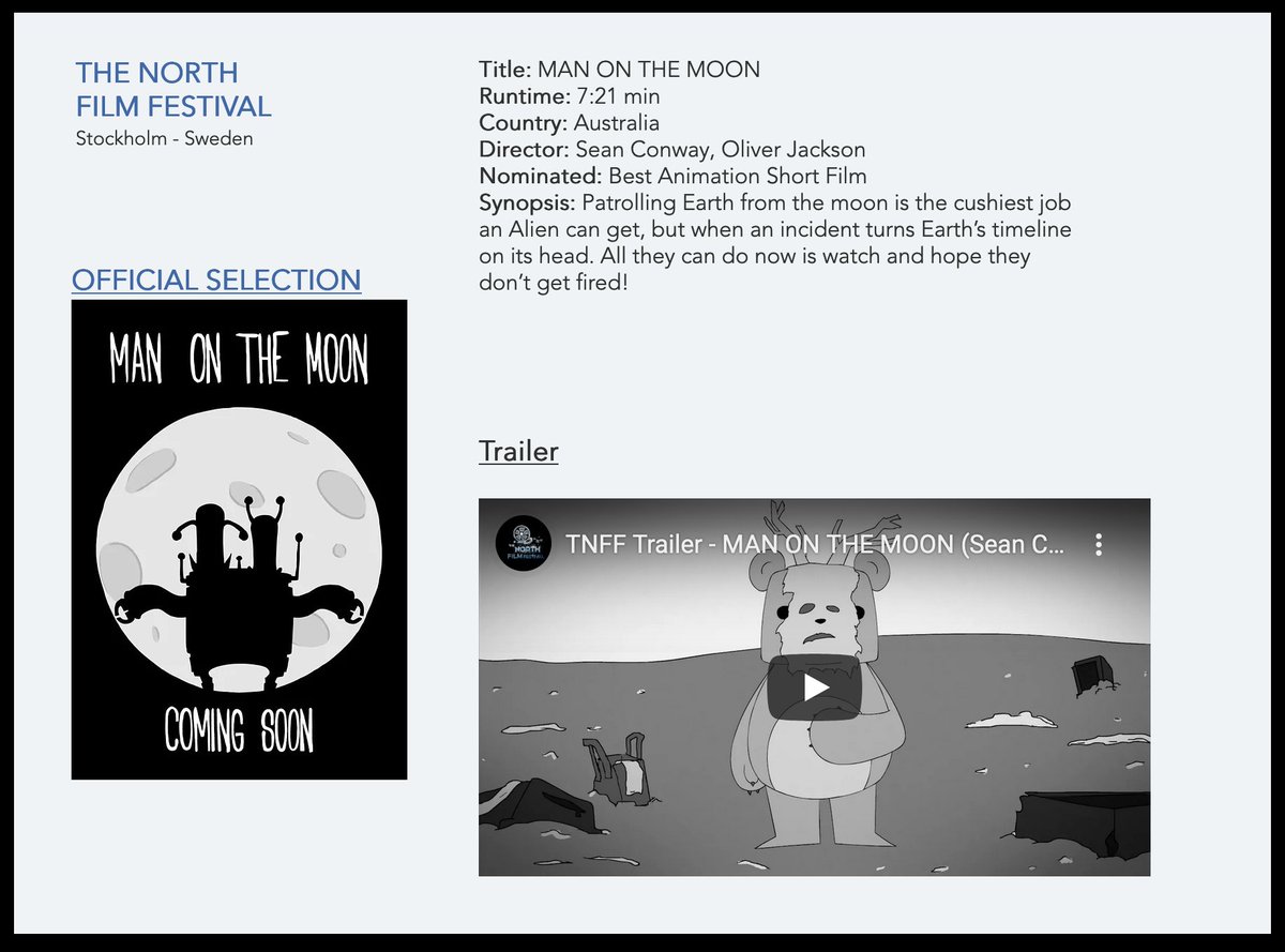 northfilmfest's tweet photo. The North Film Festival - Stockholm Sweden
February 24 - 26 2022

OFFICIAL SELECTION
@GoatKingWC
Title: MAN ON THE MOON
Runtime: 7:21 min
Country: Australia
Director: Sean Conway, Oliver Jackson https://t.co/lGOgI0rQ6O