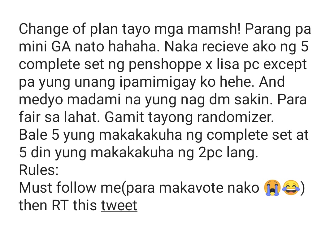 jaaaaapat's tweet photo. ❤️Giveaway❤️
Lisa penshoppe PC

Rules:
✓Must follow
✓Rt this tweet

Note: Please read the explanation on the second photo. https://t.co/sA8wq8Icqq