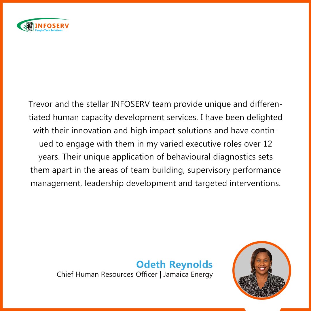 Our goal is to provide excellent service to every client so they are satisfied with the results.

We are delighted to have been able to assist Odeth Reynolds and her team in improving their work performance.
#HR #HumanCapacity #Testimonials