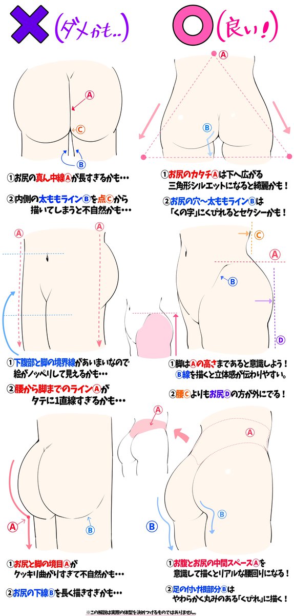 『お尻の線画とカラー塗りの技法まとめ』 
