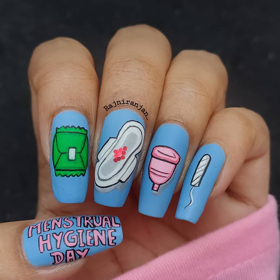 Rajnirajan2's tweet photo. Menstruation is not a problem, poor menstrual hygiene is.
On this Menstruation hygiene day spread awareness and start talking about it , there is no shame in it. Just normalise periods!!
💗
Freehand nailart 💅 

#menstrualhygieneday #menstrualhygienenailart #nailart #rajninails https://t.co/jvBBqtpifX