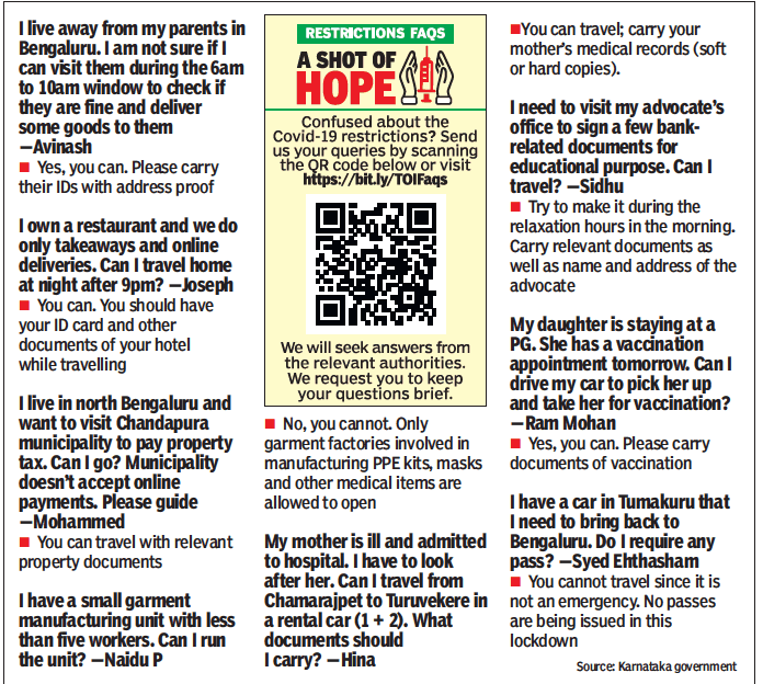 TOIBengaluru's tweet photo. During these tough times, we’re here to help you stay informed. Send us your queries by visiting https://t.co/Q7zx8e8zt1 and we’ll get these answered by the concerned authorities.
Select answers will be published everyday in the TOI paper!
#ShotOfHope #RestrictionsFAQs https://t.co/Mxubzm0B0s