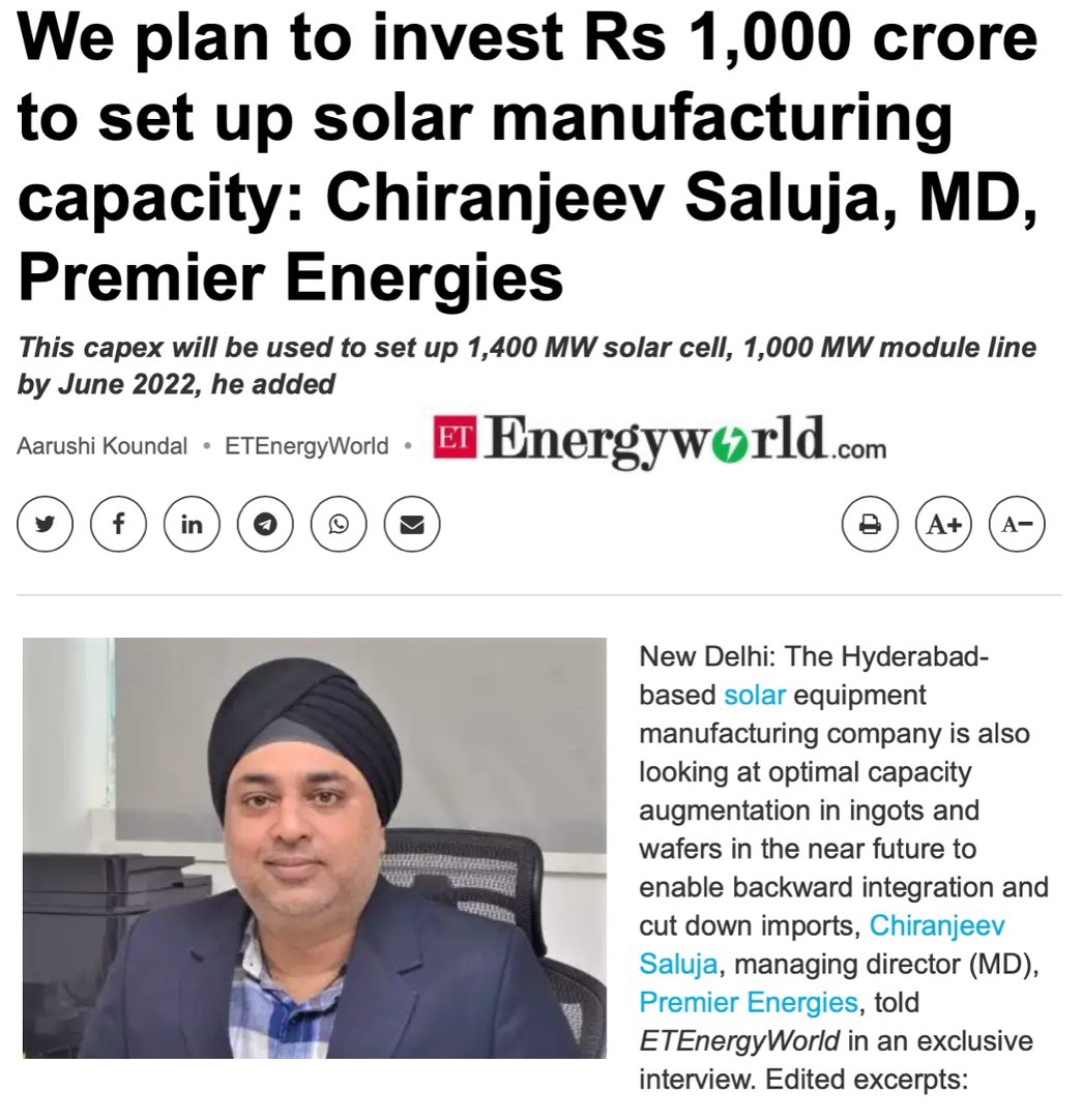 PremierEnergies's tweet image. Premier Energy is all set to take Mission Make in India to the next level by investing big in solar energy. At Premier, we believe that the real impact of change is felt only when it is towards the greater good. @ETEnergyWorld #MakeInIndia #PremierEnergies #FutureWithSolar