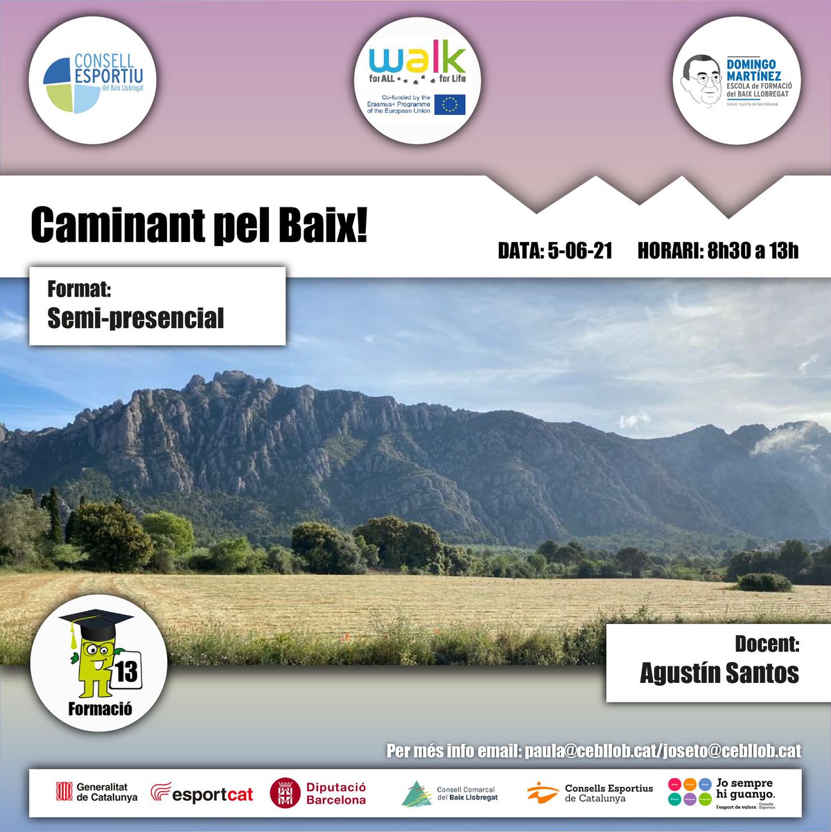 cebllob's tweet photo. 📢Darrera formació pel professorat d’EF #edufis “Caminant pel Baix!”🚶🏽♀️🚶🏽
📆5 juny 8:30h-13h
🎓A càrrec:@gusantos81
📍INS Collbató
✏️Inscripció: https://t.co/G0CtBP46R2
ℹ️https://t.co/phoGl6utyB
Activitat formativa relacionada amb #walkforallforlife #W4AL #ErasmusPlus @catalana_l https://t.co/CSmFdDkFcT