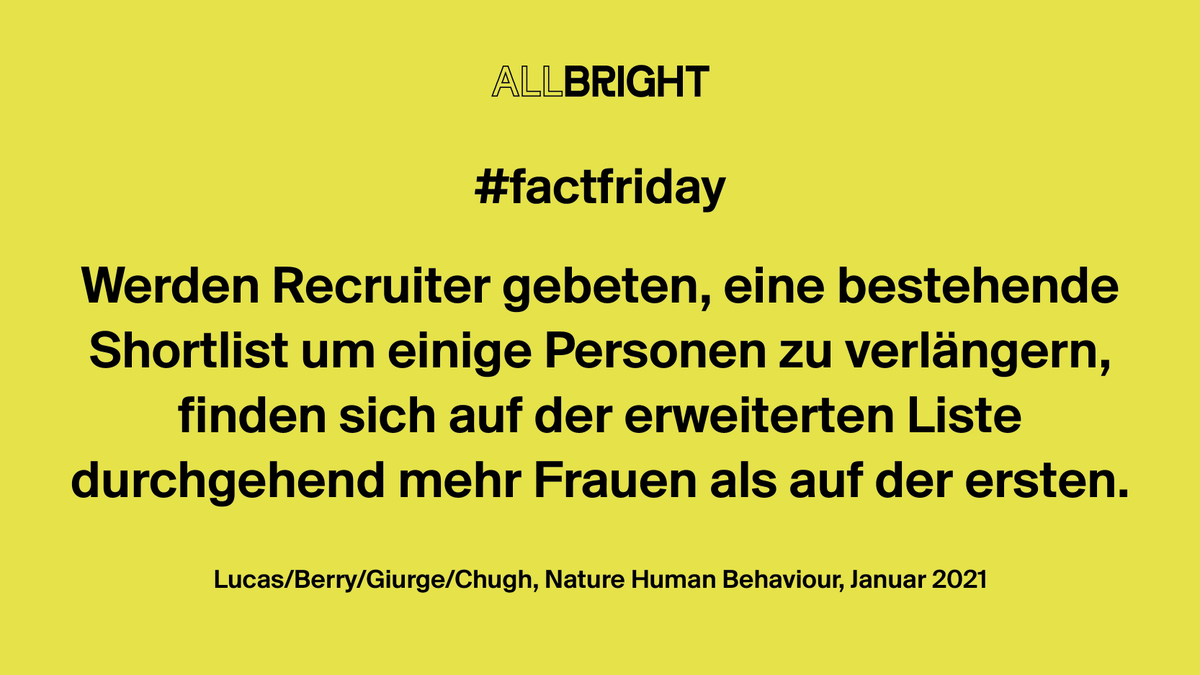 AllBrightGer's tweet photo. Erster Schritt bei der Besetzung einer Führungsposition: Macht eine Shortlist. Zweiter Schritt: Macht sie länger! Eine kleine Intervention für mehr Chancengerechtigkeit, die Personen ins Bewusstsein holt, die nicht zu den üblichen Verdächtigen gehören. #diversityhack #genderbias https://t.co/bcBCYQdHHt