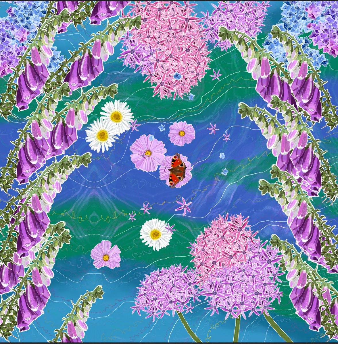 Reworking some floral designs into square bases for a new project. Watch this space <a href="/ChairWhimsy/">Wendy Conklin</a> #chairwhimsy #interiordesign #eclecticdecor #chairlove #illustration #chairpanel #blueandpink