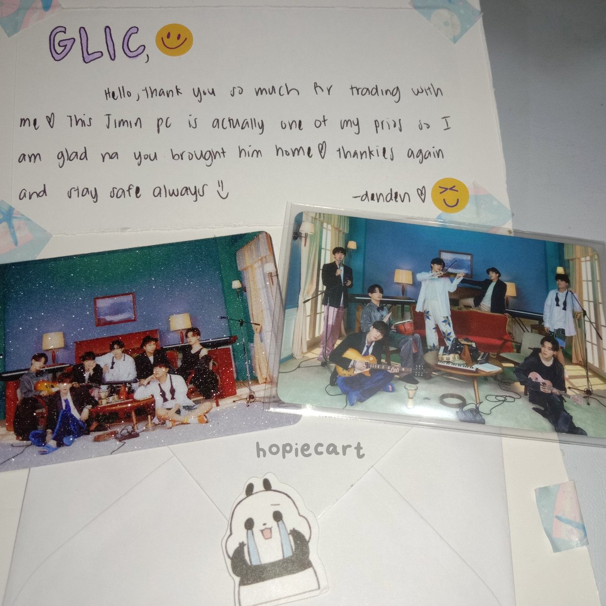 hopiecart's tweet photo. [ #hopietrades ෆ ]

→ #ynhttp_trades
ot7 is finally home! thank you so much @yunahttps for trading with me! aaaaa i'm so glad ikaw ang naka-trade ko 😭 also thank you sa super cute na glittered pc~ to more trades &amp; budols with you! 💗 https://t.co/LJqIe49UM9