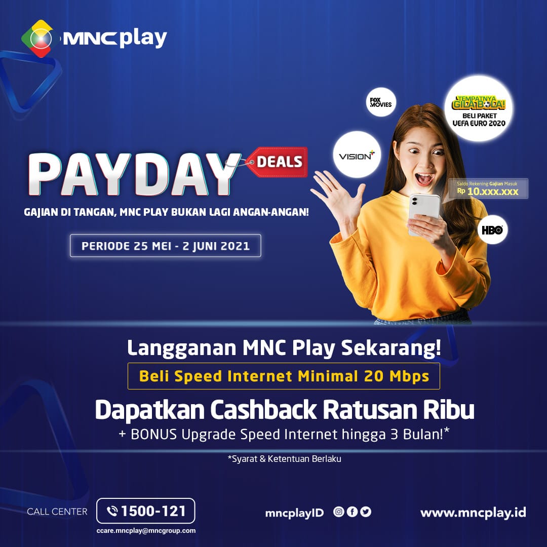 SeputariNews's tweet photo. Yuk langganan MNC Play pas gajian dengan Speed Internet min. 20 Mbps dan dapetin CASHBACK RATUSAN RIBU + BONUS Upgrade Speed Internet hingga 3 bulan!
---
#payday #paydaydeals #promomncplay #bonusmncplay #langgananinternet #bonusinternet #mncplay #promomei #promojuni https://t.co/pl1Qt9asUa