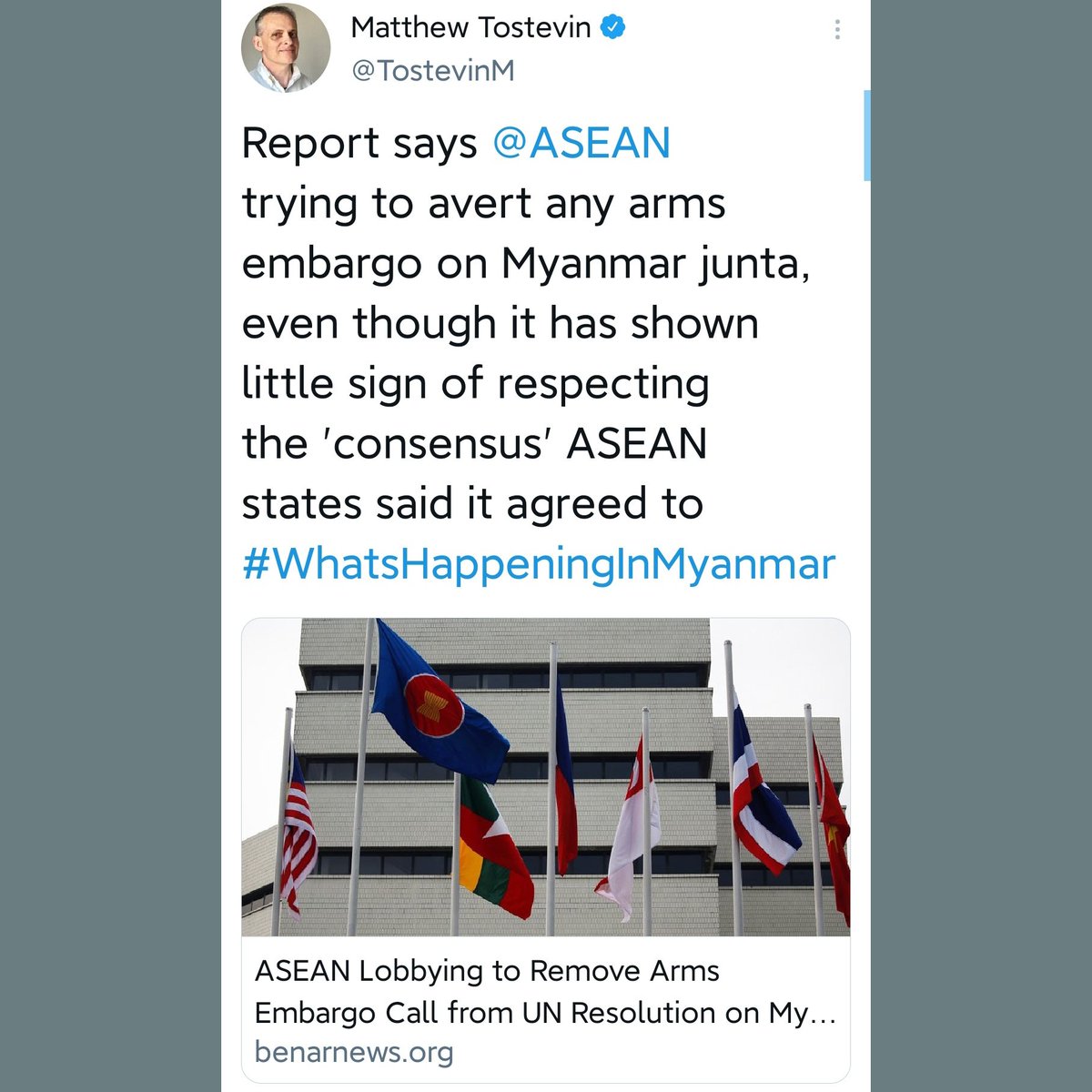 <a href="/BPVTmm/">BLACKPINK STATS & Voting MYANMAR</a> <a href="/ASEAN/">ASEAN</a> <a href="/Asean2021_BN/">ASEAN 2021 Brunei Darussalam</a> <a href="/VivianBala/">Vivian Balakrishnan</a> <a href="/Menlu_RI/">Menteri Luar Negeri Republik Indonesia</a> <a href="/MuhyiddinYassin/">Muhyiddin Yassin</a> <a href="/MFAThai/">กระทรวงการต่างประเทศ | MFA of Thailand</a> <a href="/ASEANMP/">APHR</a> <a href="/jokowi/">Joko Widodo</a> <a href="/Altsean/">ALTSEAN-Burma</a> <a href="/teddyboylocsin/">Teddy Locsin Jr.</a> <a href="/MFAsg/">MFAsg</a> We Myanmar people Shame on
<a href="/ASEAN/">ASEAN</a> .
#ShameOnYouASEAN
#ASEANrejectSAC
#ASEANimposeJuntaEmbargo

<a href="/Asean2021_BN/">ASEAN 2021 Brunei Darussalam</a> <a href="/VivianBala/">Vivian Balakrishnan</a> <a href="/Menlu_RI/">Menteri Luar Negeri Republik Indonesia</a> <a href="/ASEAN/">ASEAN</a> <a href="/MuhyiddinYassin/">Muhyiddin Yassin</a> <a href="/MFAThai/">กระทรวงการต่างประเทศ | MFA of Thailand</a> <a href="/ASEANMP/">APHR</a> <a href="/jokowi/">Joko Widodo</a> <a href="/Altsean/">ALTSEAN-Burma</a> <a href="/teddyboylocsin/">Teddy Locsin Jr.</a> <a href="/MFAsg/">MFAsg</a>