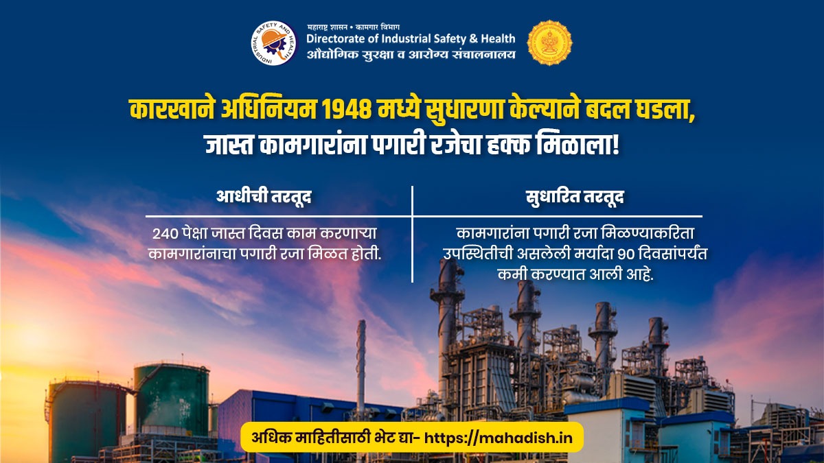 कारखाने अधिनियम १९४८ मध्ये सुधारणा झाल्यानंतर कामगारांना मिळणाऱ्या पगारी रजेमध्ये झालेला हा बदल आपणास ठाऊक आहे का?

अधिक माहितीसाठी भेट द्या- zcu.io/isom 
#mahadish
#labourrights