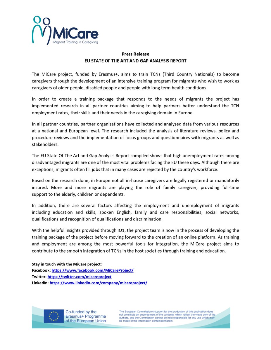 MiCare - Migrant Training in Caregiving tweet media