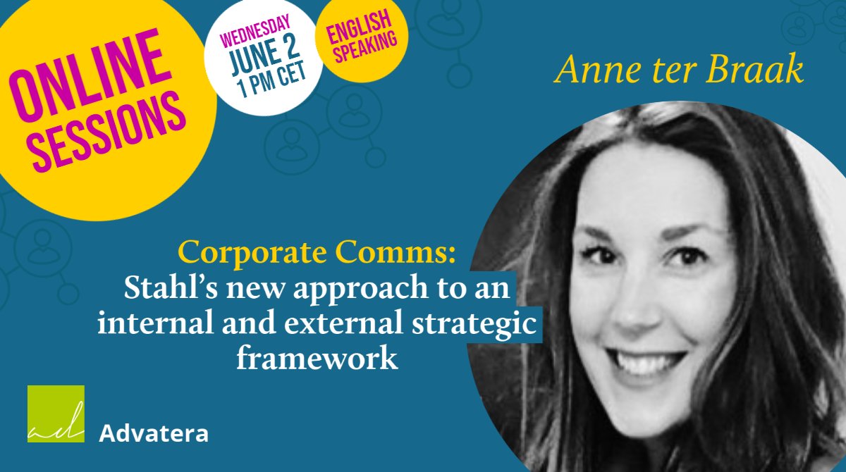 Advatera's tweet photo. Don't miss Anne ter Braak's talk next Wednesday! We are glad that she will share her expertise with the community next week.

Sign up now: https://t.co/Mq4nEcAewW

#CorporateCommunications #MeetExperts #AdvateraOnlineSessions #Connect https://t.co/ngUNm69gOU