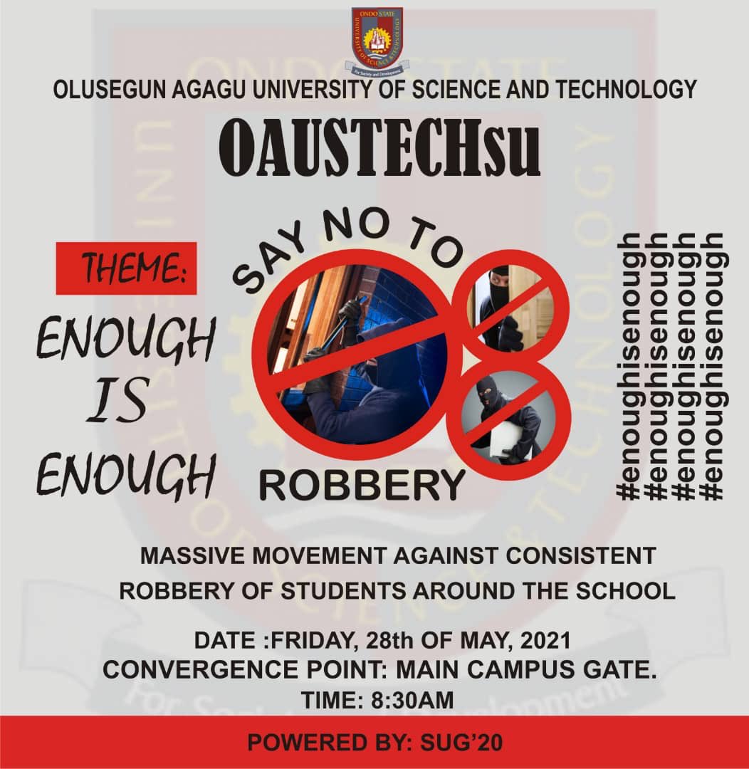 OStaylite's tweet photo. Enough! Enough!! Enough!!!
We are being robbed..over and over 
Insecurity is killing us... we say no to robbery..we want to sleep with our eyes closed @AkureHowFar @instablog9ja @Proud_futarian @ImFortunate1 @oaustech @OndoAPC @RotimiAkeredolu #notorobbery https://t.co/nUOJkRgLsX