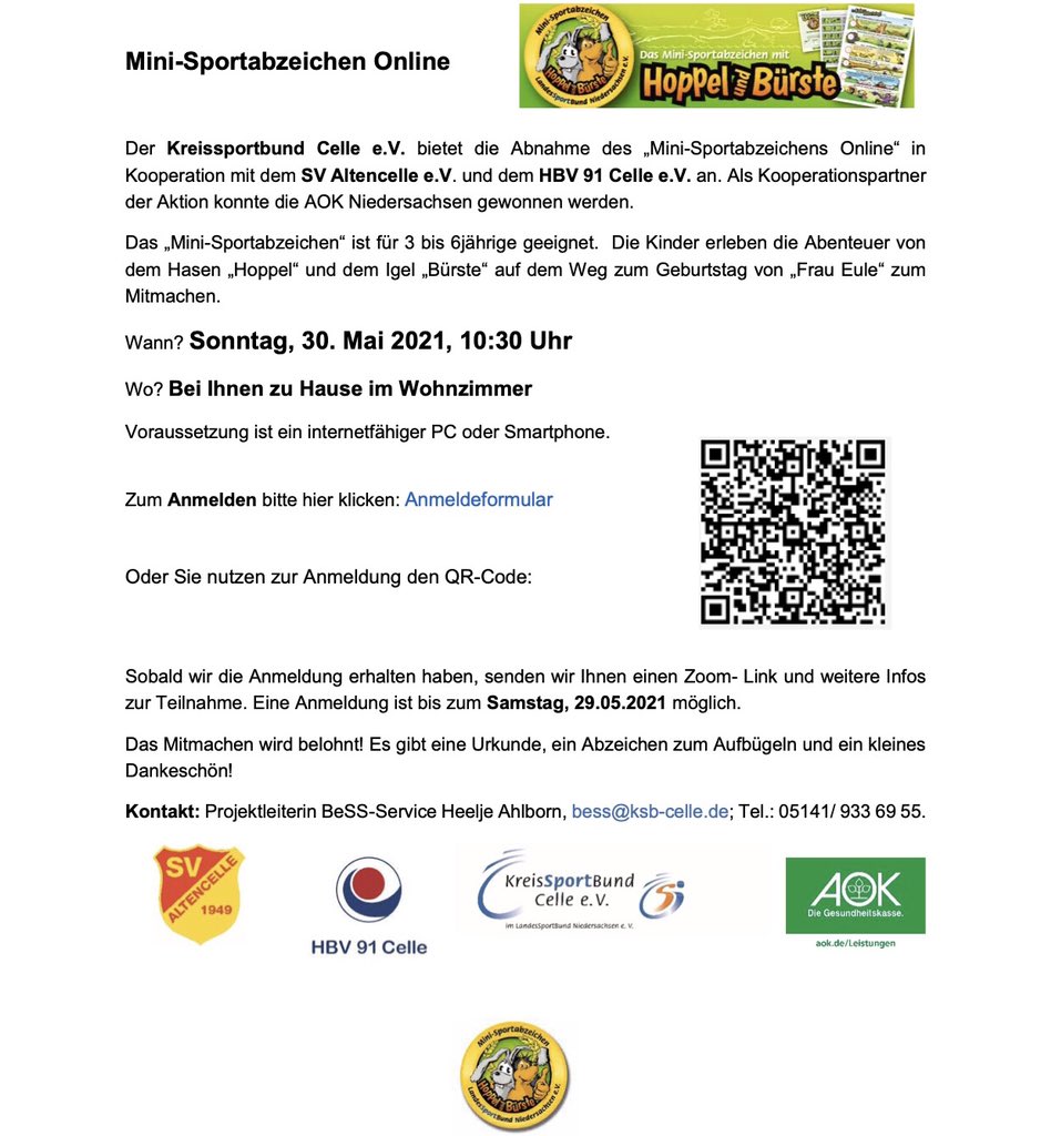 SportjugendCE's tweet photo. #MiniSportabzeichen online mit #SVAltencelle, @HBV91Celle und uns!

Den Link zum Anmeldeformular findet ihr in der Bio unserer Instagram-Seite unter https://t.co/m1uLu9IeMg

cc @LSB_Nds https://t.co/xn5kMKlgLr