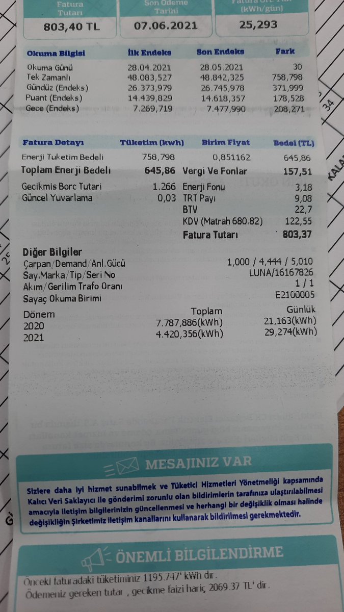 Drsmli1's tweet photo. @CKBogazici  normal ayda 1100 tl fatura gelirken 20 gün kapalı olduğumuz  dönemde nasıl  800 tl fatura geliyor kardeşim ( bu arada ben TRT  izlemiyorum payını siz ödeyin ) https://t.co/Na3nmOOmJ0