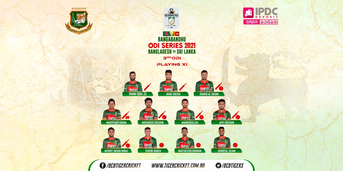 BCBtigers's tweet image. Two changes in the Bangladesh Playing XI. Naim Sheikh and Taskin Ahmed comes in replacing Liton Das and Mohammad Saifuddin.
#BANvSL