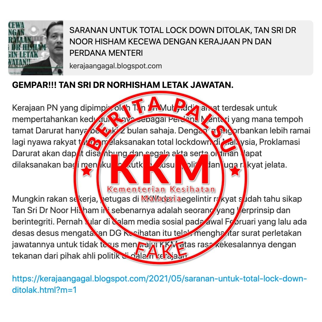KKMPutrajaya's tweet photo. Berita palsu. Jangan sebar atau kongsi. https://t.co/fYain0m6Cz