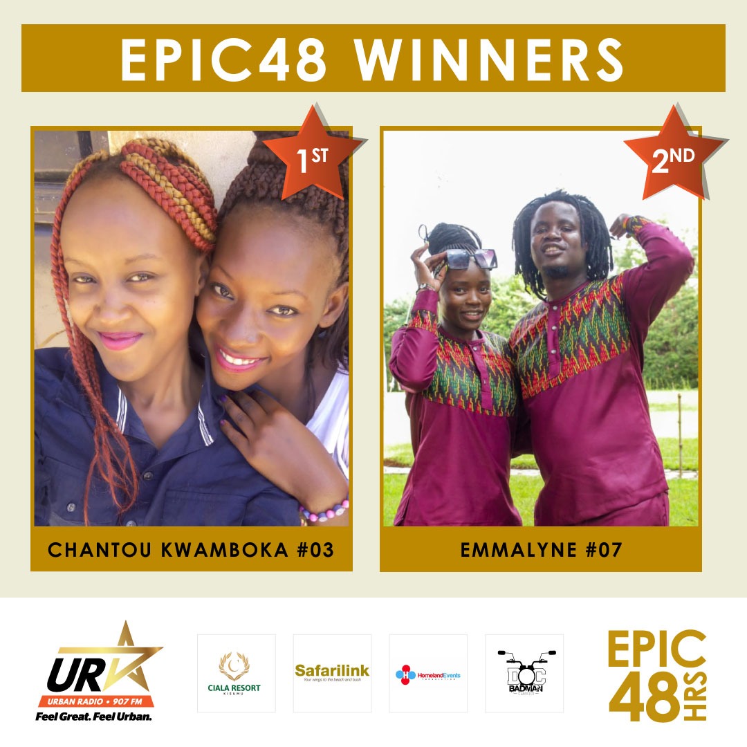 Congratulations to the two #EPIC48 winners! Get ready for an incredible weekend and a big shout out to Kenyans for voting. For their journey on @UrbanRadio254 channels to see what's lined up for them. @KisumuCiala @Flysafarilink @SpiritOfKisumu