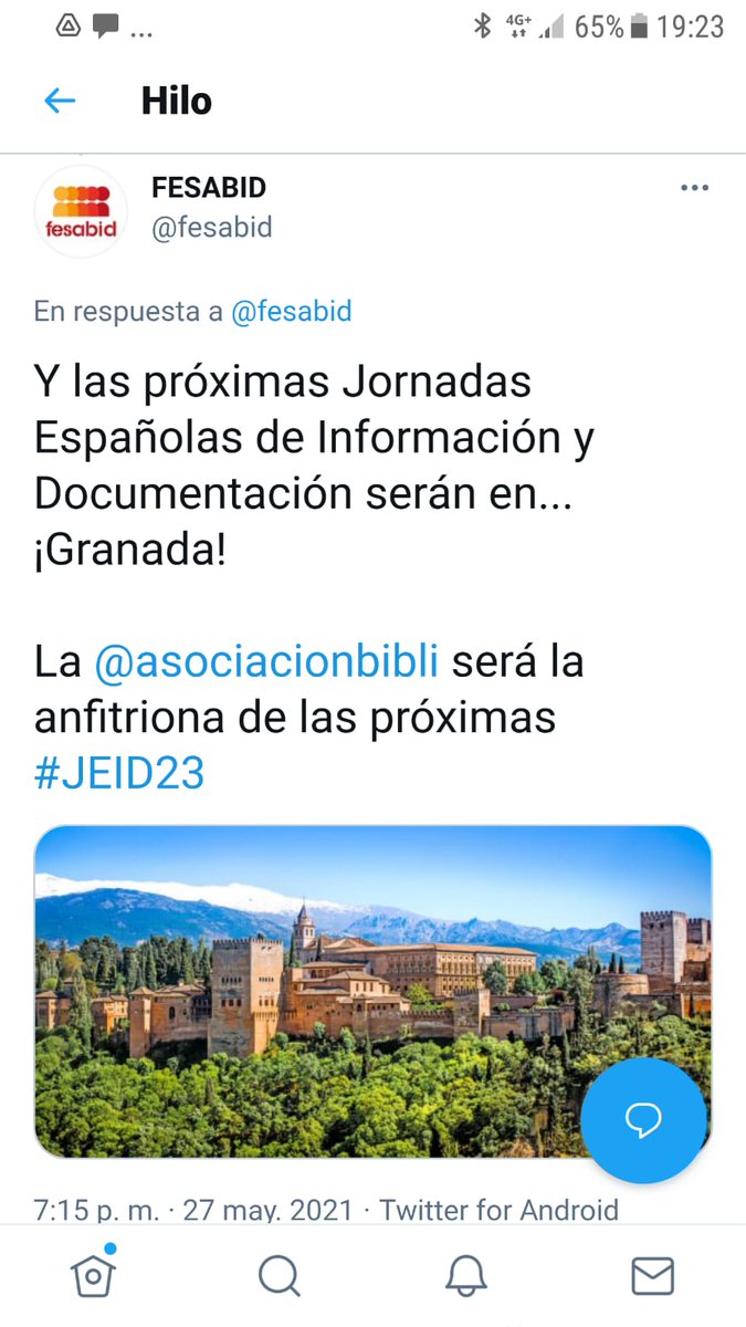 asociacionbibli's tweet photo. #FelizViernes y hoy especialmente felices en la AAB tras ser aceptada nuestra propuesta a @fesabid para que Granada sea la sede de las #JEID23.
Ilusionados y emocionados https://t.co/Mk9zcA8kbB