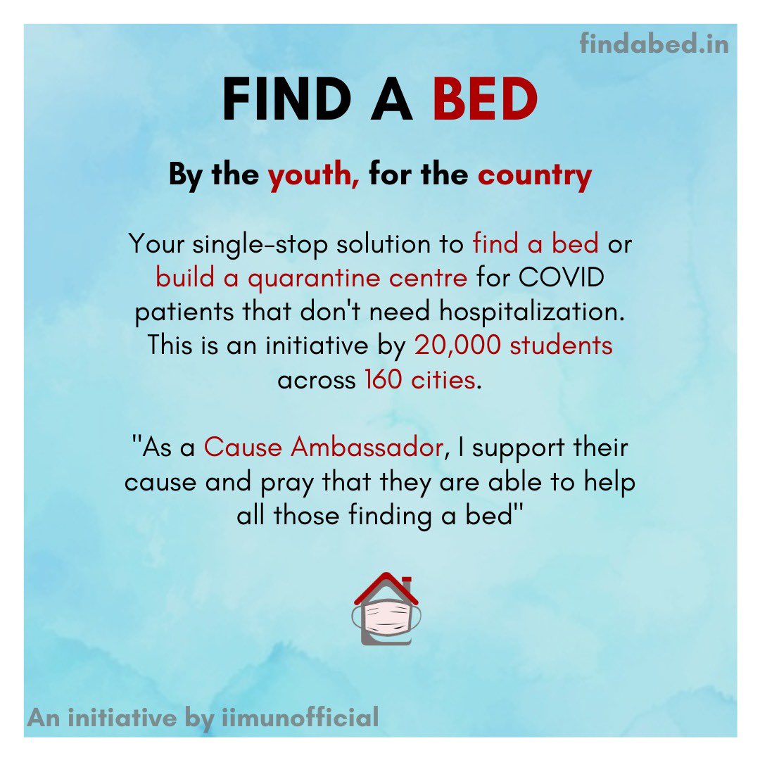 SumeinBhat's tweet photo. This is a great initiative created by youths for covid patients across country ! Just search for website where u put in ur pincode and find a bed!  @iimunofficial @findabed_in https://t.co/LRGvCchEGW