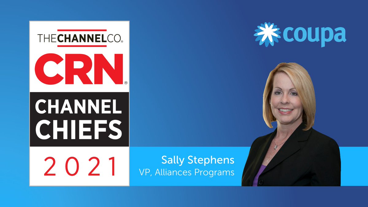 AndreDSandersJr's tweet photo. Congratulations to #SallyStephens, VP of Alliances Programs at Coupa for being recognized as a @CRN 2021 Channel Chief! Find out more about Sally and her commitment to #BSM partners! @coupa #CRNChannelChiefs @TheChannelCo https://t.co/r6eR5Ikz9p https://t.co/nK9HBKY3iL