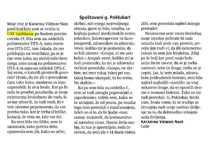 Hvala za odziv, zapisano prenešeno zaposlenim.
Želimo vam čim prejšnje okrevanje in povratek v polno življenje.