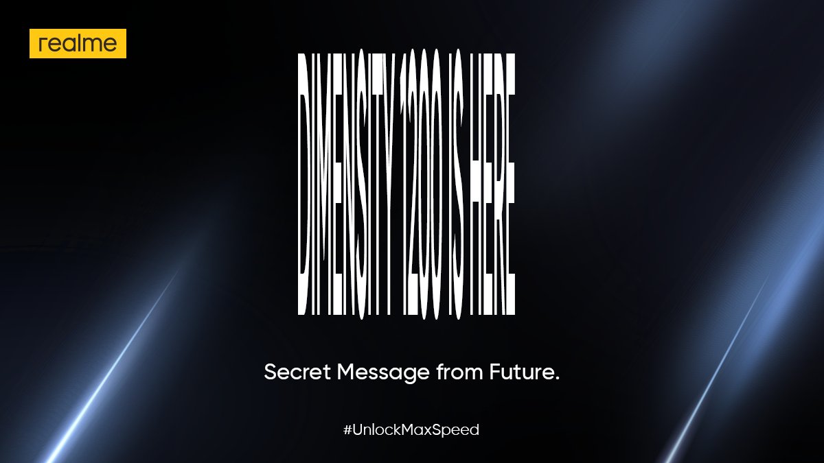 realmeIndia's tweet photo. There's a secret message from the future, can you guess what it is?
To find out, you will have to close one eye and look from the bottom of the screen.

Share your answer with us using #UnlockMaxSpeed and stand a chance to #win realme goodie. 

#realmeX7Max5G #Contest https://t.co/mqDmLFOpdr