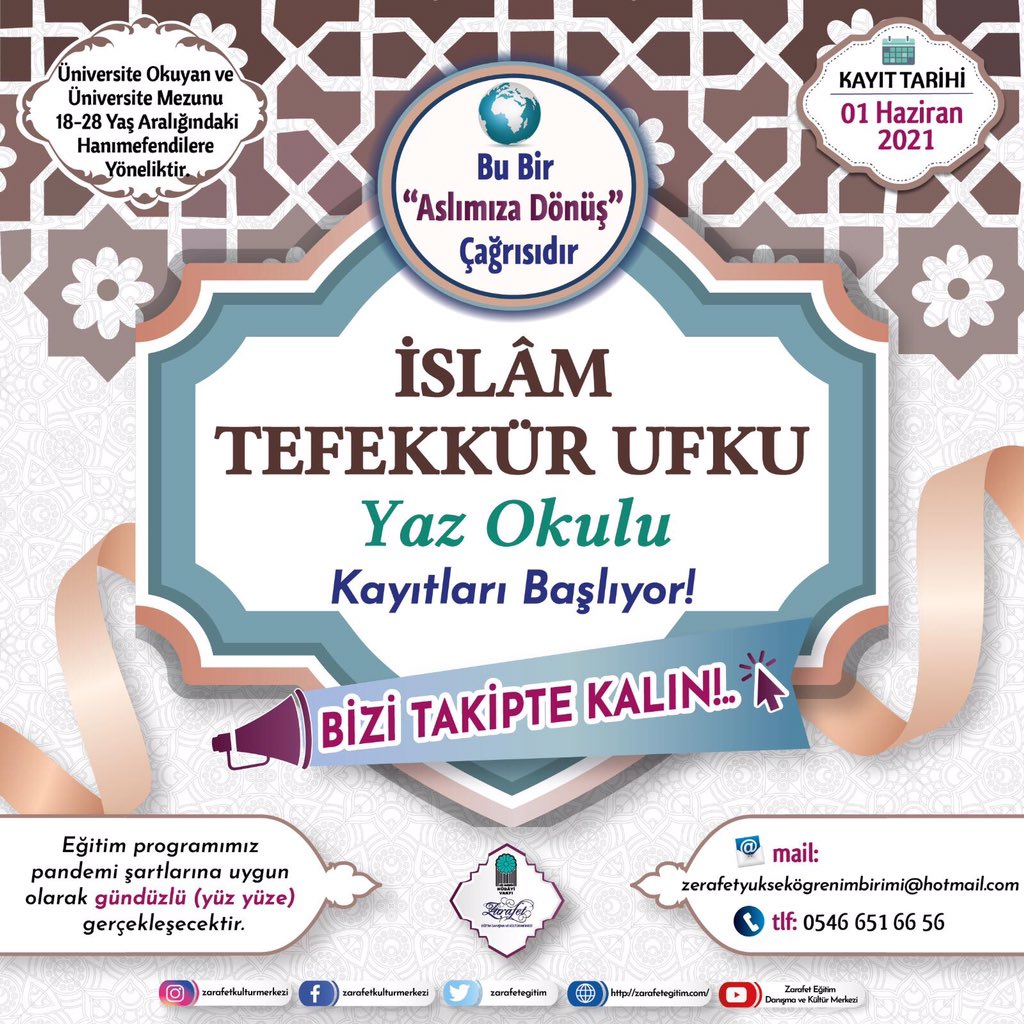 ZarafetEgitim's tweet photo. 🔊Üniversite okuyan ve üniversite mezunu hanımefendilere yönelik 'İslam Tefekkür Ufku'

 🌟 Yaz okulu kayıtları başlıyor! https://t.co/UdJc5UzZGD