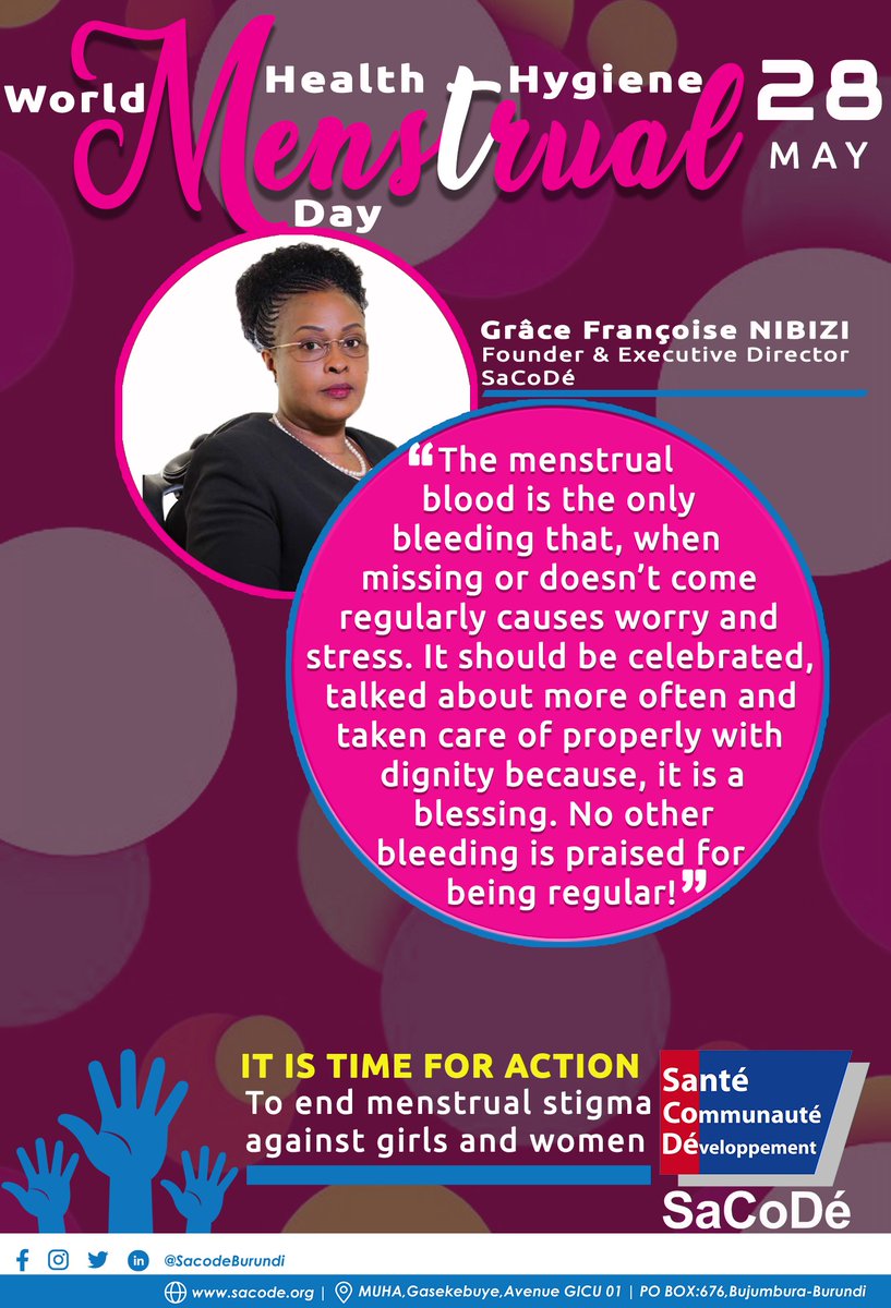 SacodeBurundi's tweet photo. #MHDay2021 #ItisTimeForAction
We are celebrating the World #menstrualhealth and #Hygiene Day https://t.co/lctizDHJCf